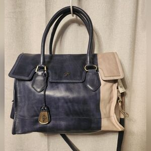 Cole Hann Leather Brooke Flap Deconstructed Tote Blue/Smoke NWT Flaw Fixed